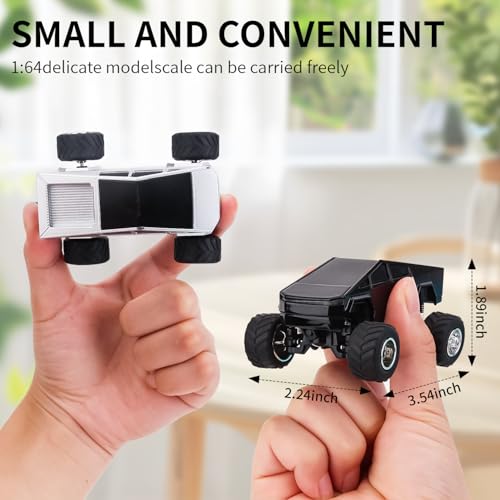 Mini Rc Truck, 1:64 Scale Monster Truck Remote Control Car with Lights, 2.4Ghz & APP Remote Control, Rechargeable Alloy Shell Mini RC Cars with Lights, Speed/Steering Adjustable (Silver) - color: Silver
