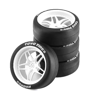 REDSPIDER 1:10 RC Drift Tires(4PCS) 12mm Hex RC Wheels and Tires Smooth Surface Rubber Tires Fit for 1/10 On-Road Drifting Car Traxxas HSP Tamiya HPI Kyosho (White) - color: White