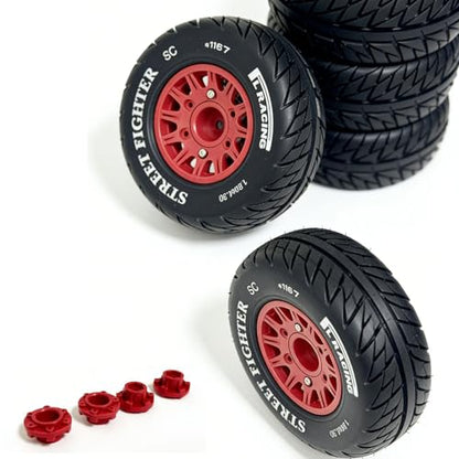 1/8 & 1/10 RC Short Course Truck Tires and Wheels Set 113mm Rubber Tyres 12mm 14mm 17mm Hex Compatible with Traxxas Slash Arrma Senton Tamiya TT02 On Road RC Car 4PCS