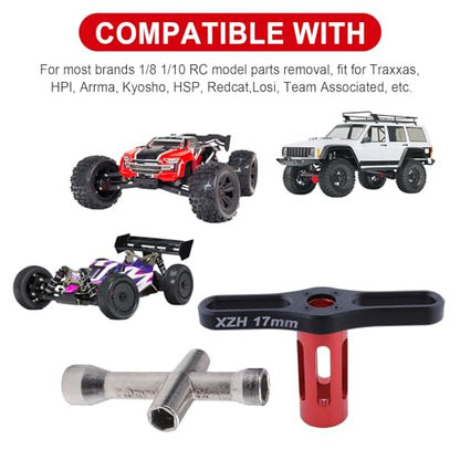 Hobbypark RC Hex Wrench Nut Driver (4mm 5mm 5.5mm 7mm 17mm) Wheel Hub Cross Socket Spanner Repair Tools for 1:8 1/10 Scale RC Cars (2-Pack)