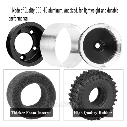 RC 1.0" Wheels and Tires for 1/18 TRX4M,1/24 SCX24 RC Crawler Car,RC Off Road Buggy Rally Truck Wheel and Tires,1.0 Alloy Wheel Rims & Rubber Tires,w/Foam Inserts,7mm Hex Rim,4PCS-(B) - style: 1.0 - (B-Jc Tires)