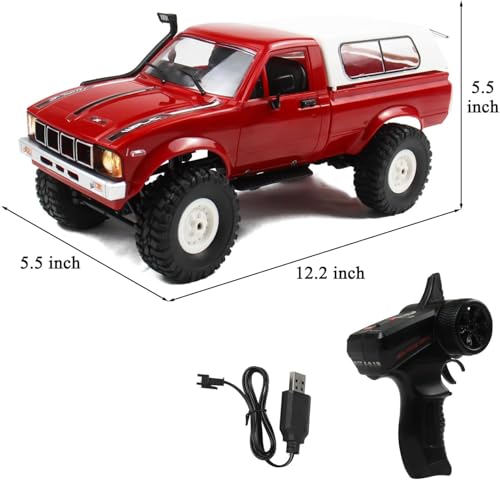 Losbenco RC Crawler 1/16 Scale RC Rock Crawler, WPL C24 All Terrain RC Car RTR 4x4 Off-Road Remote Control Trucks with LED Lights and Two Batteries for Kids and Adults