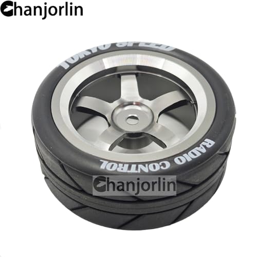 1/10 On Road Racing Tires And 5-Spoke Aluminum Wheels 12mm Hex OD 2.56" RC Touring Tyres For 1:10 Rally Street Drift Car Tamiya TT01 TT02 XV01 A959 PTG2 KYOSHO HSP Traxxas 4PCS (Titanium) - color: Titanium