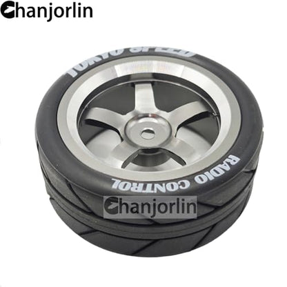 1/10 On Road Racing Tires And 5-Spoke Aluminum Wheels 12mm Hex OD 2.56" RC Touring Tyres For 1:10 Rally Street Drift Car Tamiya TT01 TT02 XV01 A959 PTG2 KYOSHO HSP Traxxas 4PCS (Titanium) - color: Titanium