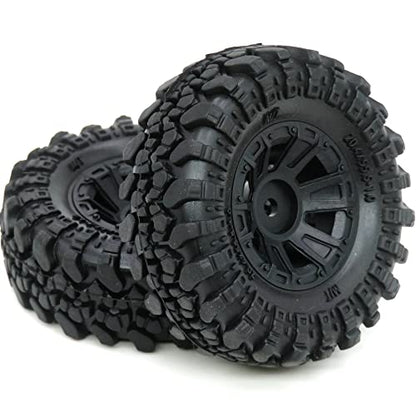 HOBBYSOUL 1.0 Crawler Tires Mounted on 1.0 Beadlock Wheels 7mm Hex, SCX24 Tires and Wheels (with Heavy Duty Metal Middle Rings, 21g/Ring) for 1/24 RC Crawler Axial SCX24 90081 AXI00001, (4-Pack)