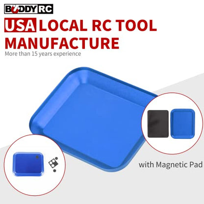 Screw Tray with Magnetic Pad, Aluminium Screws Disk Pallet for Repair Tool of RC Model Car Helicopters Airplanes-Blue