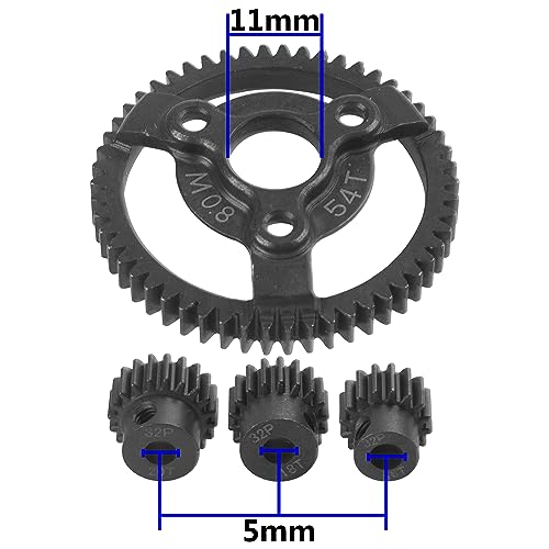32P Spur Gear 54T & Pinion Gear 16T 18T 20T w/Motor Shaft Adapter Compatible with Traxxas 1/10 2WD Slash VXL/ 2WD Bandit VXL/ 2WD Rustler / 2WD Stampede RC Car