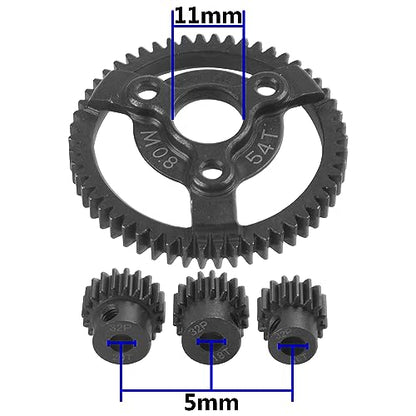 32P Spur Gear 54T & Pinion Gear 16T 18T 20T w/Motor Shaft Adapter Compatible with Traxxas 1/10 2WD Slash VXL/ 2WD Bandit VXL/ 2WD Rustler / 2WD Stampede RC Car