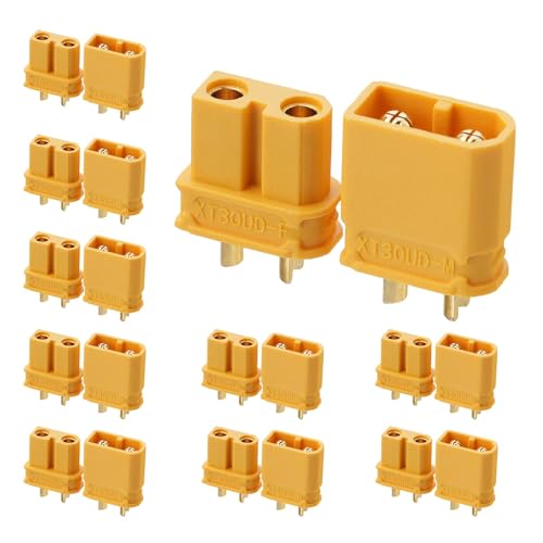 ELFCULB 10 Pairs Amass XT30UD Connectors, XT30 Upgrade Male Female Connectors for Mini-UAV Robot Lipo Battery(Yellow) - color: 10 Pairs XT30UD