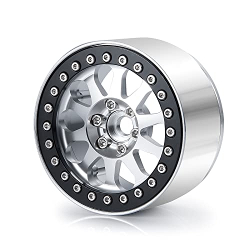 Benedict Harry 2.2" Aluminum Beadlock Wheel Rims for 1/10 RC Axial SCX10 Wraith 90048 90018 RR10 TRX4 Crawler car(Silver) - color: Silver