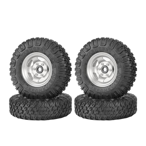 4PCS RC Car 1.55 Inch Tyres Aluminum Alloy Metal Beadlock Wheel Rim and Rubber Tires for 1/10 RC Crawler Car for Axial AX90069 D90 TF2 Tamiya CC01 LC70 MST JIMNY(85mm-5Spoke Silver) - color: 85mm-5Spoke Silver