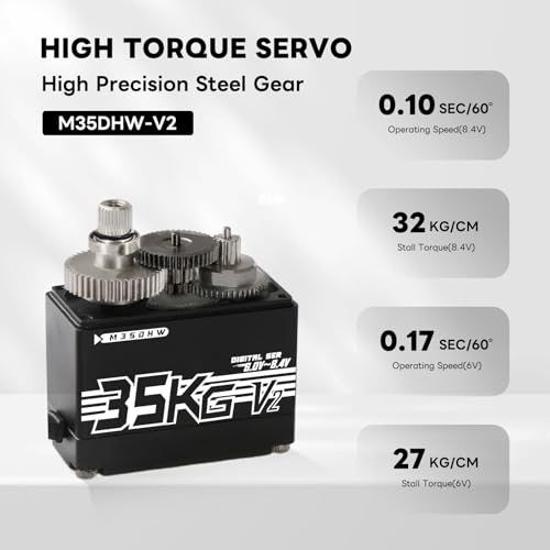 35KG RC Digital Servo 8.4V High Torque Servo with IP67 Waterproof for 1/8 1/10 Scale RC Crawler Cars Trucks Boats & Robot Arms(Control Angle 180°)