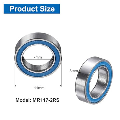 uxcell 4 Pcs MR117-2RS Deep Groove Micro Bearing, 7x11x3mm Double Rubber Sealed Chrome Steel Small Bearings (ABEC5, Z4 Low Noise) - size: MR117-2RS