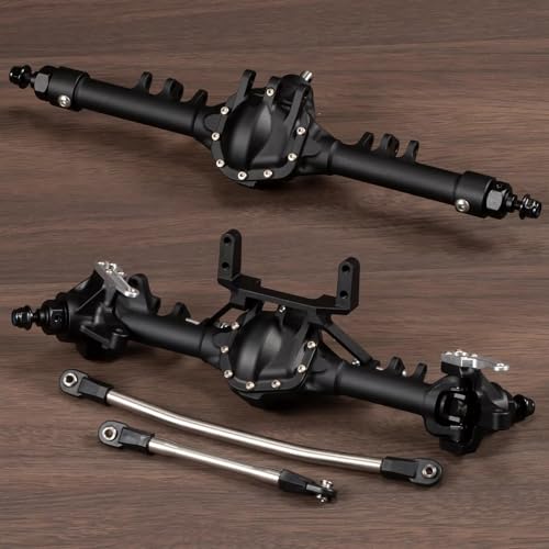 Machined Aluminum Straight Axle Set with SOA Servo Mount Black Silver Anodized for Axial SCX10 II VS4-10 1/10 RC Rock Crawler (Black Set) - color: Black Set
