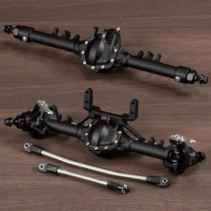 Machined Aluminum Straight Axle Set with SOA Servo Mount Black Silver Anodized for Axial SCX10 II VS4-10 1/10 RC Rock Crawler (Black Set) - color: Black Set