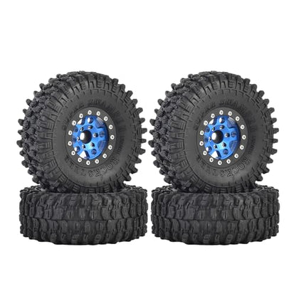4PCS 1.55 inch Aluminum Metal Beadlock Wheels Rim and 95mm All Terrain Rubber Tires for 1/10 1/12 RC Rock Crawler Car for Axial AX90069 D90 TF2 Tamiya LC70 JIMNY UTB18(5Spoke,Blue) - color: 5spoke,blue