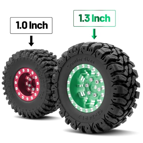 OGRC 1.3" Wheel and Tires 7mm Offset Beadlock Wheels for 1/24 1/18 RC Car | Aluminum, 7mm Hex, Soft and Sticky Tires, for TRX4M SCX24 RC Carwler Car, Green - color: Green