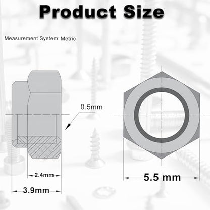 M3x0.5mm Locknuts M3 Nylock Nuts for RC Bike Pedals 3D Printer | 120PCS Metric Nylon Inserted Hex Lock Nuts Self-Lock Nylon Insert Carbon Steel Self Locking 5.5mm Hex Nut Driver Tiny Nut - size: M3 (120PCS)