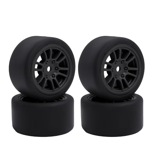 4PCS Finished Flat Running Drift Tires and Wheels 7MM Hexagon for 1/24 Losi Micro B Upgrades and 1/28 Losi Micro T Upgrades (T Black) - color: T Black