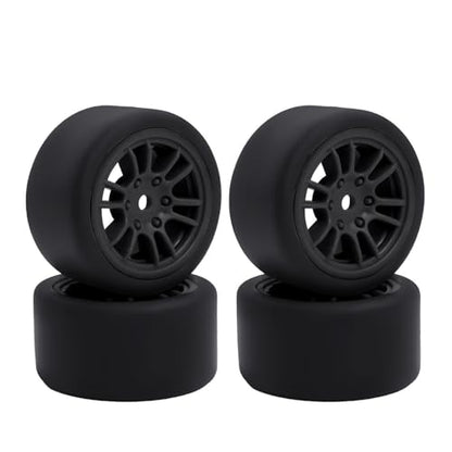 4PCS Finished Flat Running Drift Tires and Wheels 7MM Hexagon for 1/24 Losi Micro B Upgrades and 1/28 Losi Micro T Upgrades (T Black) - color: T Black