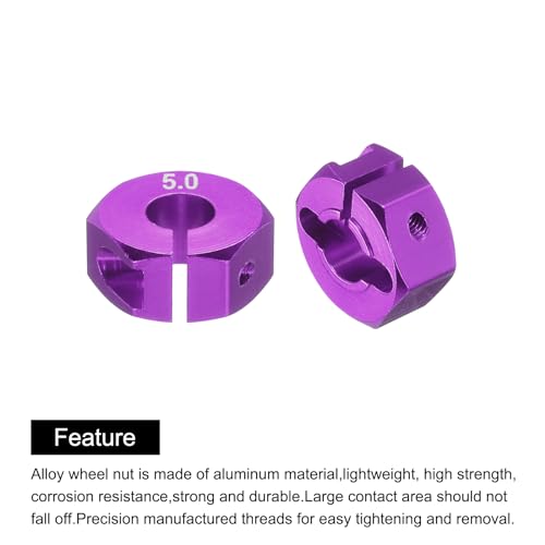 MECCANIXITY Aluminum 12mm Wheel Hex Hubs Drive Adapters Purple 5mm Thickness with Screws and Pins for RC Car Upgrade Replacement Parts 4Pcs - color: Purple, size: 5mm