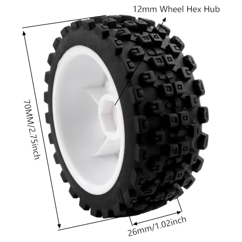4-Pack RC 1/10 Scale On Road Rally Car Tires OD2.75 Rubber Wheel Rims 12mm Hex Compatible with Traxxas 4 Tec 2.0 Tamiya TT01 XV01 Kyosho WR8 Sakura WLtoys HPI Touring Racing Car(White)