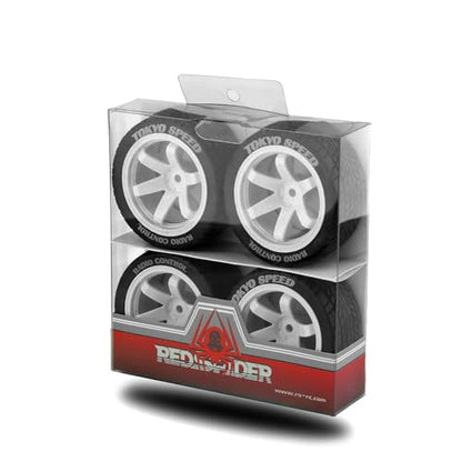 4PCS 1/10 RC Rubber On-Road Tires(6-Spokes) 12mm Hex Plastic Wheel Hub 67mm Wheel Tires Set for 1/10 Traxxas HSP 94122 Kyosho Tamiya FW06 TT02 HPI