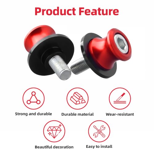 Goldfire 2pcs 10MM M10 X1.25 Motorcycle Swing arm Sliders Spools CNC Swing Arm Stand Screw for FZR 1000/600R/400 for Kawasaki Z750 /Z750S/ Z750R /ER-6F /ER-6N / Duke 125/200/390 (Red) - color: Red