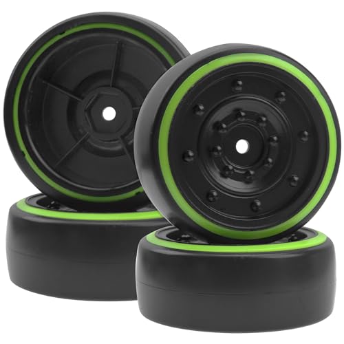 4Pack ShareGoo OD2.55inch Hard Plastic 1/10 RC Drift Car Tires & Wheel Rims 12mm Hex Compatible with Traxxas 4Tec 2.0 HSP Tamiya TT01 TT02 Kyosho RC 1/10 On-Road Drift Drifting RC Car (Green) - color: Green