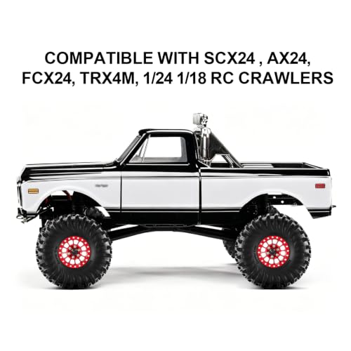 1.0" Beadlock Wheels and Tires for 1/24 Axial SCX24, 1/18 TRX4M RC Crawler (Red 357) - color: Red 357
