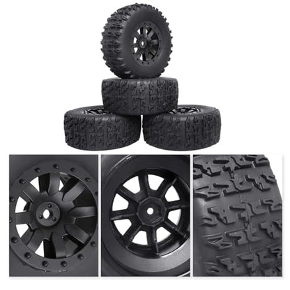 Pre-Glued 1/10 RC Short Course Truck Tires and Wheels Set 12mm Hex for Traxxas Slash 4x4 BL-2S 2WD Redcat Blackout SC Losi SCT Team Associated SC10 HPI, with Foam Inserts (Type 1) - style: Type 1