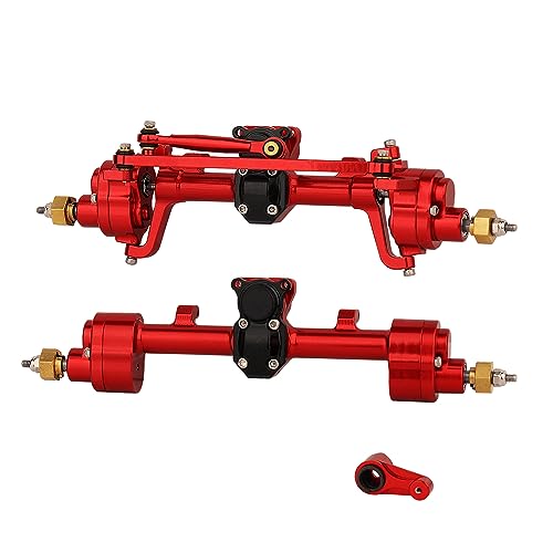 Aluminum Complete Front & Rear Portal Axle with Servo Arm for SCX24 Bronco Gladiator Deadbolt JLU C10 Axial 1/24 RC Crawler Metal Upgrade Parts (Red) - color: Red