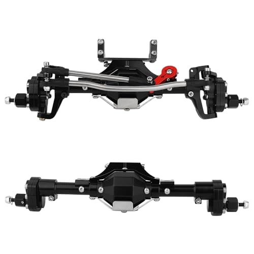 Metal CNC Front Middle Rear Complete Portal Axle with Gear for 1/10 RC Crawler Axial SCX10 II Deadbolt 90046 90047 4x4 6x6 Upgrade Parts (Black Front +Rear)