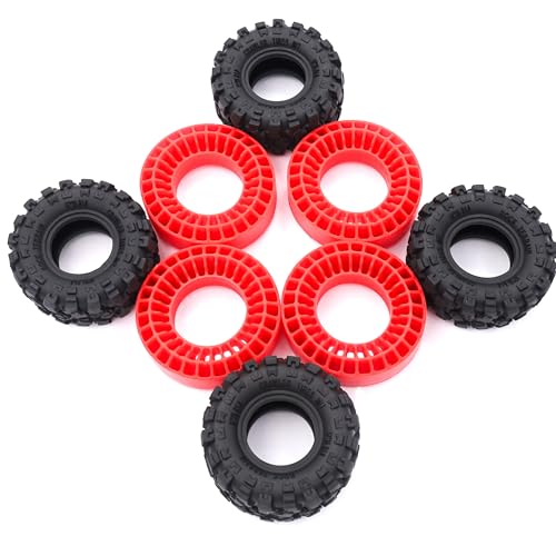 1.0" 57 * 25mm Muddy Swamp Tires & Silicone Rubber Inserts Combo(Red) | Super Large Soft 1.0 Inch Tire,Red Silicone Rubber Inserts for TRX4M SCX24 1/18 1/24 RC Crawler Car Upgrade,Strong Grip - color: With Red Sillicon Insert