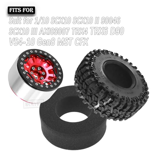 Rc 2.2 Inch Wheel Rims & Tires Wheels for 1/10 SCX10 SCX10 II 90046 SCX10 III AXI03007 TRX4 TRX6 D90 VS4-10 Gen8 MST CFX,RC Crawler Car 4pcs Aluminum RC 2.2 Beadlock Wheel,Red - color: Red - Scx10