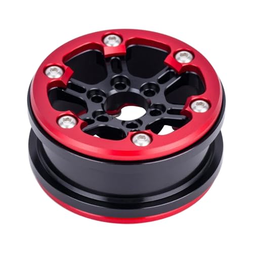 1.9 Beadlock Wheels Rim for 1/10 RC Crawler, 190g Lightweight 7075 Aluminum Wheels Compatible with SCX10 CAPRA TRX6 TRX4 Upgrades for RC Trucks Drift Car (Red)