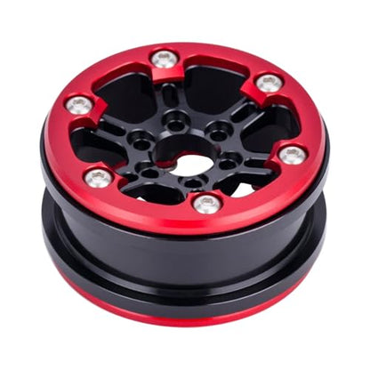 1.9 Beadlock Wheels Rim for 1/10 RC Crawler, 190g Lightweight 7075 Aluminum Wheels Compatible with SCX10 CAPRA TRX6 TRX4 Upgrades for RC Trucks Drift Car (Red)