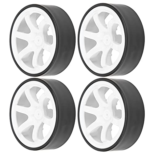 4Pcs 1/10 RC Drift Wheel Tire Set, 12mm Hex White Rims Fit HSP HPI Car | 6 spoke design, hard wear-resistant tires, easy to install, perfect replacement for on-road drift racing car parts