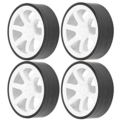 4Pcs 1/10 RC Drift Wheel Tire Set, 12mm Hex White Rims Fit HSP HPI Car | 6 spoke design, hard wear-resistant tires, easy to install, perfect replacement for on-road drift racing car parts