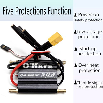 O'Hara 50A 2-6S LiPo ESC Waterproof Brushless Electronic Speed Controller with BEC and XT60 4.0mm Banana Head Connector for RC Boats Model Ship - size: 50A ESC