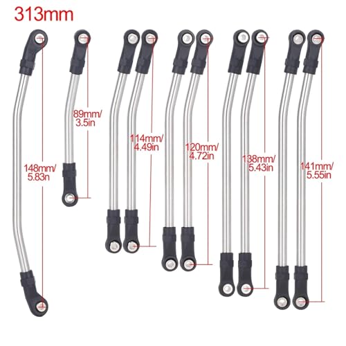 for Axial for SCX10 II 90046 1/10 RC Crawler Car Upgrade Parts 10Pcs Steel Links Rod Set with Ball End 313/324mm Wheelbase RC Links Linkage(313mm) - size: 313mm