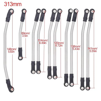 for Axial for SCX10 II 90046 1/10 RC Crawler Car Upgrade Parts 10Pcs Steel Links Rod Set with Ball End 313/324mm Wheelbase RC Links Linkage(313mm) - size: 313mm