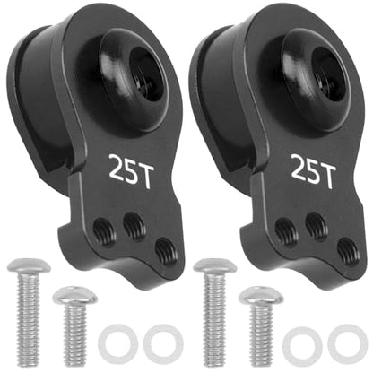 2Pcs Vgoohobby Aluminum RC 25T Servo Saver Adjustable Hi-Torque Servo Saver Compatible with Futaba Tamiya Servos 1/10 Traxxas TRX4 TRX6 SCX10 Capra RC Car (Black) - color: Black