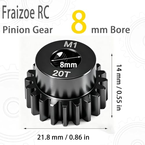 20T M1 8mm Steel Pinion Gear with 8mm to 5mm Adapter Shaft for Traxxas 1/5 X-MAXX 1/10 RC Car Buggy Truck, Available in 14T to 30T Mod 1 Motor Gear for Enhanced Performance and Durability - size: 20T