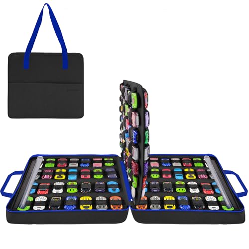 Carrying Case for 104 Toy Car Storage, Portable Container Carrier Organizer (Black) - color: Black