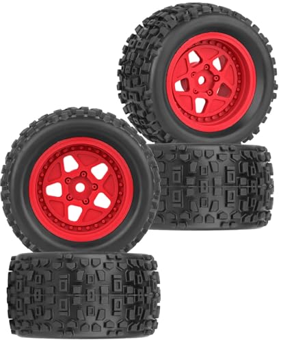 12mm Hex RC Truck Wheels and Tires for 1/18 Granite/1/18 Typhon RC Monster Truck Car,RC Drift Off Road Buggy Rally Truck Tires,4Pcs(Red) - color: Red - (4pcs Wheel)