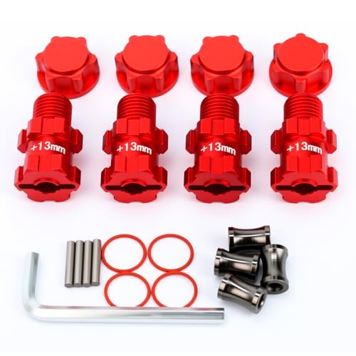 Aluminum Alloy Wheel Hex 13mm Extended Hub Drive 14-17mm for Arrma 1/10 Typhon 3S Big Rock Senton Vortek Granite Upgrade Parts (Red)