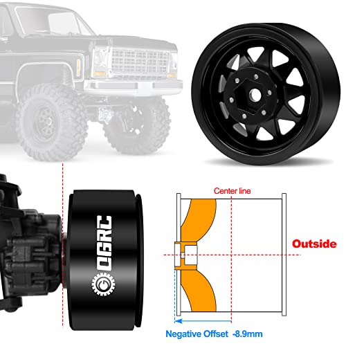 OGRC 1.9 Beadlock Wheel Offset -8.9mm Wheel for Traxxas Axial 1/10 RC Car | Aluminum RC Wheels, for TRX4 SCX10 Redcat GEN7 GEN8 RC4WD D90 Crawler, Black - color: Black