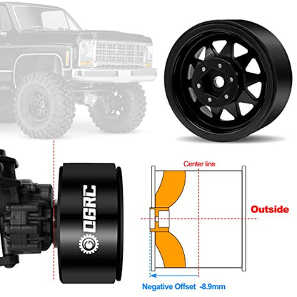 OGRC 1.9 Beadlock Wheel Offset -8.9mm Wheel for Traxxas Axial 1/10 RC Car | Aluminum RC Wheels, for TRX4 SCX10 Redcat GEN7 GEN8 RC4WD D90 Crawler, Black - color: Black