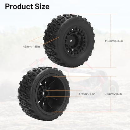1/10 RC Short Course Truck Tires, daitoku 12mm Hex RC Wheels and Tires for 1/10 Traxxas TRX4 Slash Arrma Losi Tenacity Vkar 10sc Hpi - Style B (Black) - style: Style B
